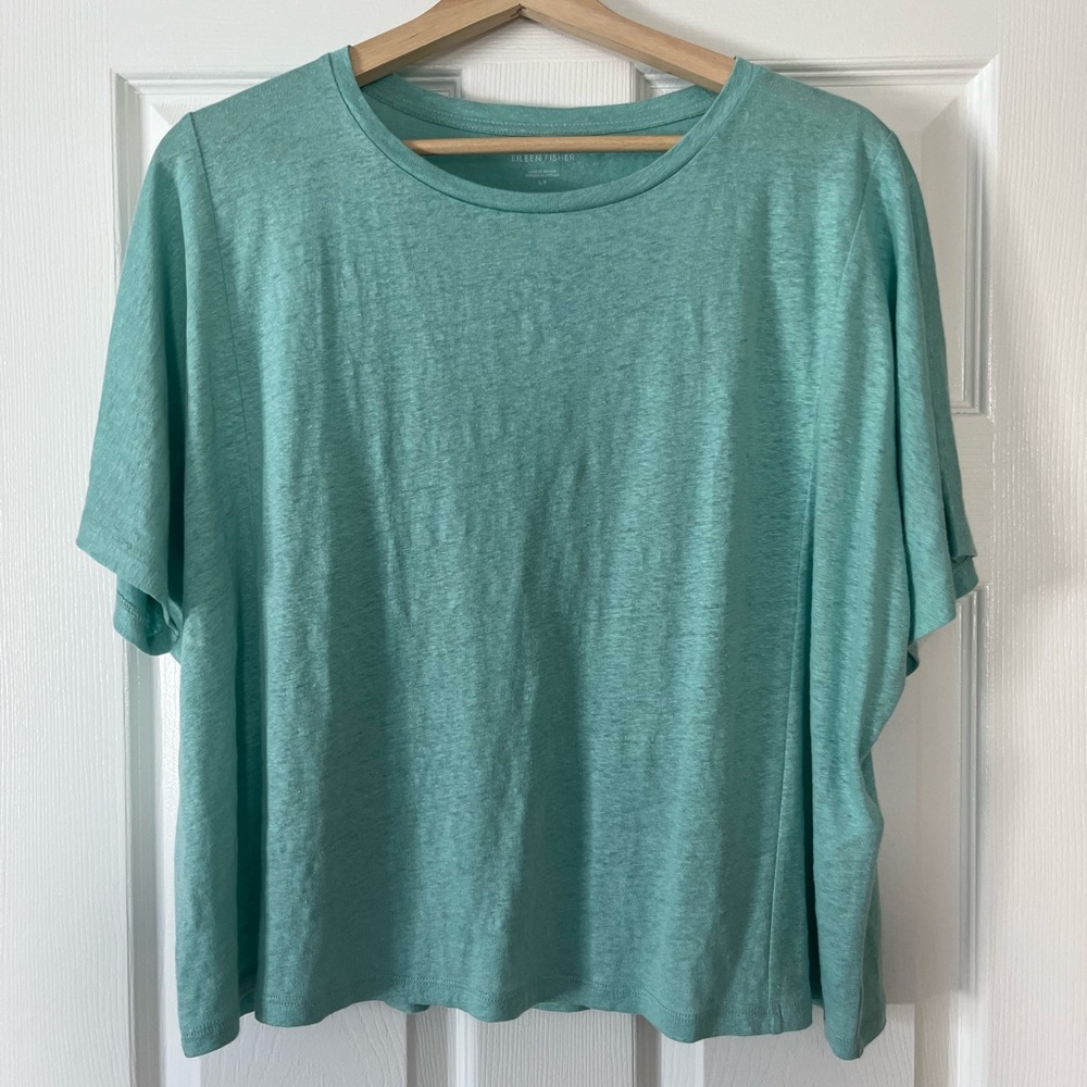 Eileen Fisher organic linen jersey round neck tee small capri